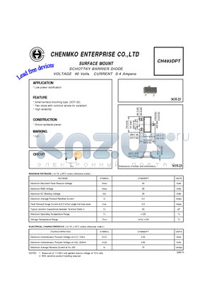 CH493DPT datasheet - SCHOTTKY BARRIER DIODE VOLTAGE 40 Volts CURRENT 0.4 Ampere