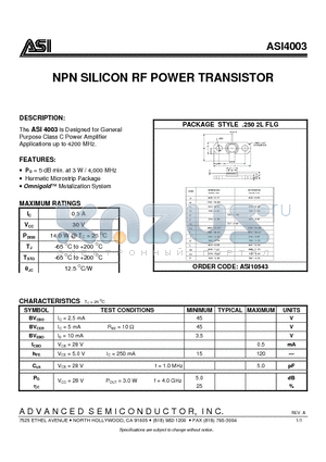 ASI10543 datasheet - NPN SILICON RF POWER TRANSISTOR