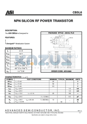 ASI10580 datasheet - NPN SILICON RF POWER TRANSISTOR