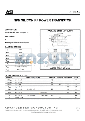 ASI10581 datasheet - NPN SILICON RF POWER TRANSISTOR