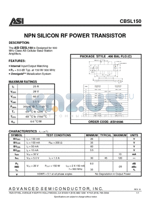 ASI10586 datasheet - NPN SILICON RF POWER TRANSISTOR
