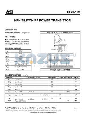 ASI10595 datasheet - NPN SILICON RF POWER TRANSISTOR