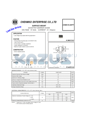 CH661H-20PT datasheet - SCHOTTKY BARRIER DIODE VOLTAGE 15 Volts CURRENT 0.1 Ampere