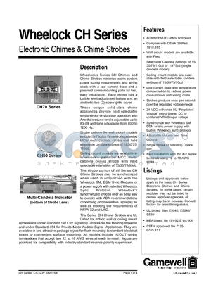 CH70-241575W-FR datasheet - Wheelock CH Series Electronic Chimes & Chime Strobes