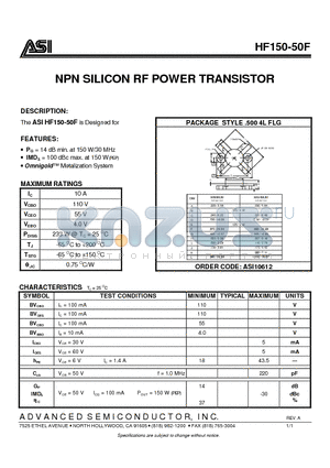 ASI10612 datasheet - NPN SILICON RF POWER TRANSISTOR