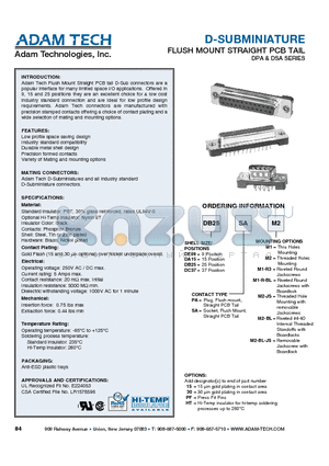 DE09PAM1-R-BL datasheet - D-SUBMINIATURE FLUSH MOUNT STRAIGHT PCB TAIL