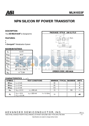 ASI10626 datasheet - NPN SILICON RF POWER TRANSISTOR