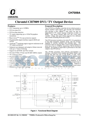 CH7009A-T datasheet - Chrontel CH7009 DVI / TV Output Device