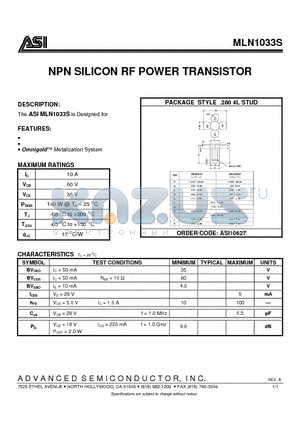 ASI10627 datasheet - NPN SILICON RF POWER TRANSISTOR