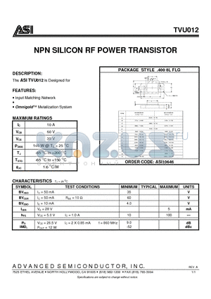 ASI10646 datasheet - NPN SILICON RF POWER TRANSISTOR