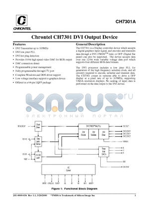 CH7301A-T datasheet - Chrontel CH7301 DVI Output Device