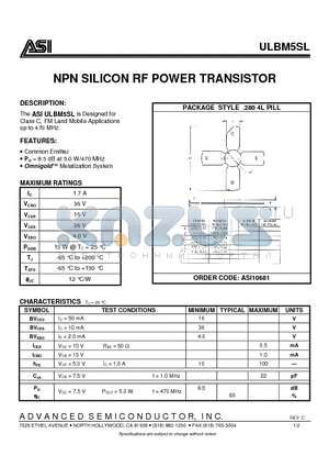 ASI10681 datasheet - NPN SILICON RF POWER TRANSISTOR
