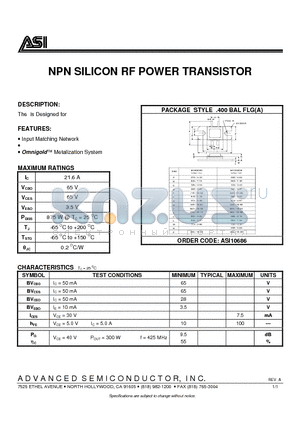 ASI10686 datasheet - NPN SILICON RF POWER TRANSISTOR