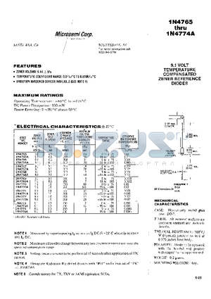 1N4774 datasheet - 9.1 VOLT TEMPERATURE COMPENSATED ZENER REFERENCE DIODES