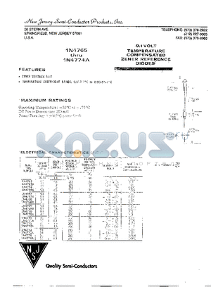 1N4774 datasheet - 9.1 VOLT TEMPERATURE COMPENSATED ZENER REFERENCE DIODES