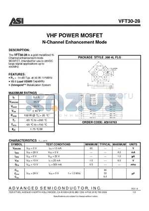 ASI10703 datasheet - VHF POWER MOSFET N-Channel Enhancement Mode