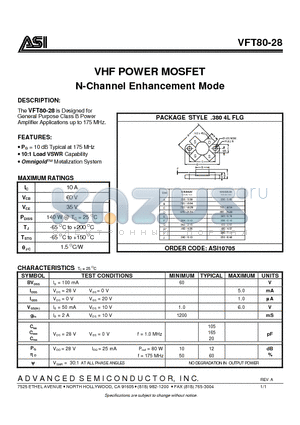 ASI10705 datasheet - VHF POWER MOSFET N-Channel Enhancement Mode
