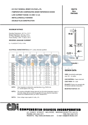 1N4776A datasheet - 8.5 VOLT NOMINAL ZENER VOLTAGE  5%