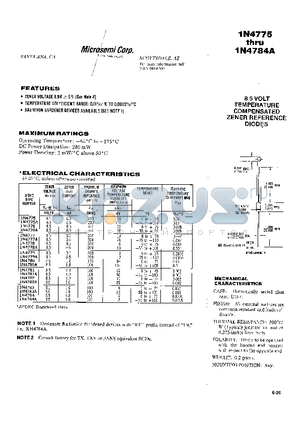 1N4776A datasheet - 8.5 VOLT TEMPERATURE COMPENSATED ZENER REFERENCE DIODES