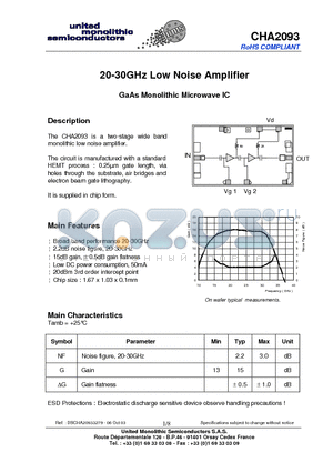 CHA2093 datasheet - 20-30GHz Low Noise Amplifier