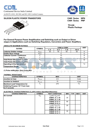 C44H8 datasheet - SILICON PLASTIC POWER TRANSISTORS