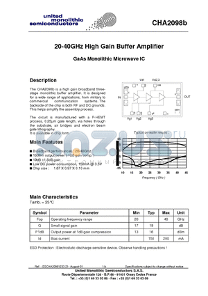 CHA2098B99F/00 datasheet - 20-40GHz High Gain Buffer Amplifier
