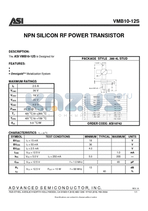 ASI10742 datasheet - NPN SILICON RF POWER TRANSISTOR