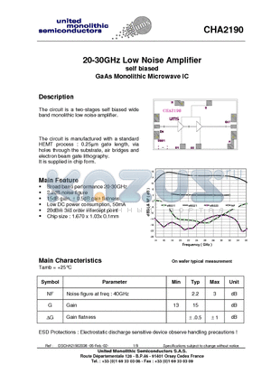 CHA2190 datasheet - 20-30GHz Low Noise Amplifier