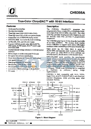 CH8398A datasheet - TRUE-COLOR CHRONDAC WITH 16-BIT INTERFACE