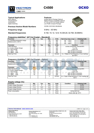 C4500F258SV033RFHA1 datasheet - OCXO Surface Mount Package Optional AT-Cut and SC-Cut Crystal Options