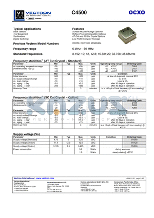 C4500D208SV120RFHA1 datasheet - OCXO Surface Mount Package Optional AT-Cut and SC-Cut Crystal Options