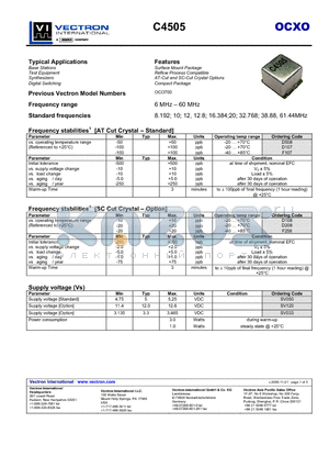 C4505 datasheet - OCXO Surface Mount Package Reflow Process Compatible AT-Cut and SC-Cut Crystal Options Compact Package