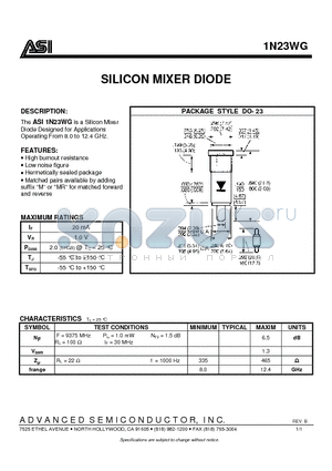 ASI1N23WG datasheet - SILICON MIXER DIODE