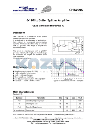 CHA2295-99F/00 datasheet - 6-11GHz Buffer Splitter Amplifier