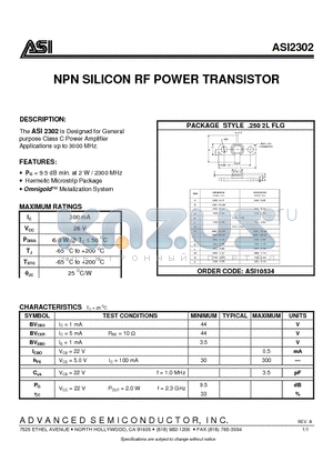 ASI2302 datasheet - NPN SILICON RF POWER TRANSISTOR