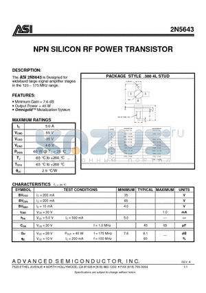ASI2N5643 datasheet - NPN SILICON RF POWER TRANSISTOR