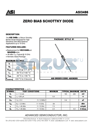 ASI3486 datasheet - ZERO BIAS SCHOTTKY DIODE