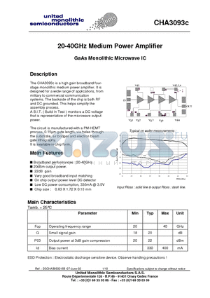 CHA3093C99F/00 datasheet - 20-40GHz Medium Power Amplifier