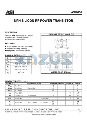 ASI4000 datasheet - NPN SILICON RF POWER TRANSISTOR