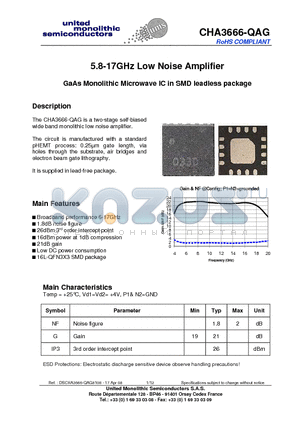 CHA3666-QAG datasheet - 5.8-17GHz Low Noise Amplifier