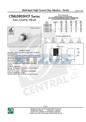 CTML0805HCF-1R0M datasheet - Multi-layer High Current Chip Inductors - Ferrite