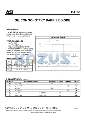 ASIBAT38 datasheet - SILICON SCHOTTKY BARRIER DIODE