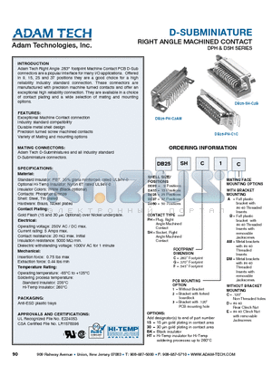 DE09SHF1AM datasheet - D-SUBMINIATURE RIGHT ANGLE MACHINED CONTACT