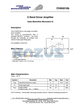 CHA5010B99F/00 datasheet - X Band Driver Amplifier