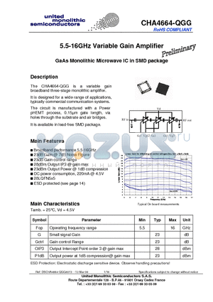CHA4664-QGG datasheet - 5.5-16GHz Variable Gain Amplifier