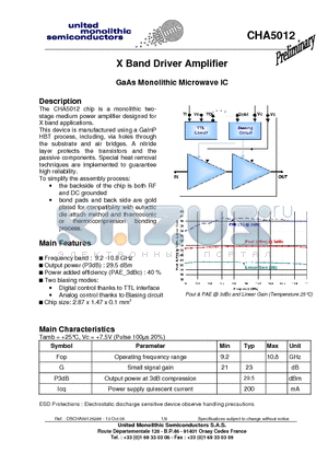 CHA5012 datasheet - X Band Driver Amplifier