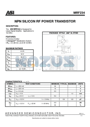 ASIMRF234 datasheet - NPN SILICON RF POWER TRANSISTOR