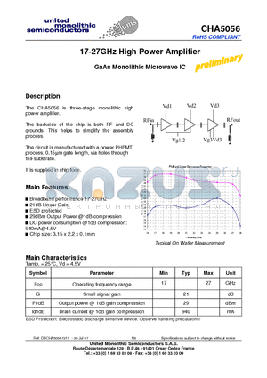 CHA5056 datasheet - 17-27GHz High Power Amplifier