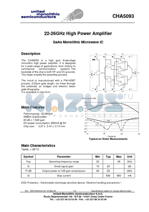 CHA5093 datasheet - 22-26GHz High Power Amplifier