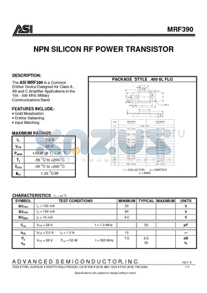 ASIMRF390 datasheet - NPN SILICON RF POWER TRANSISTOR